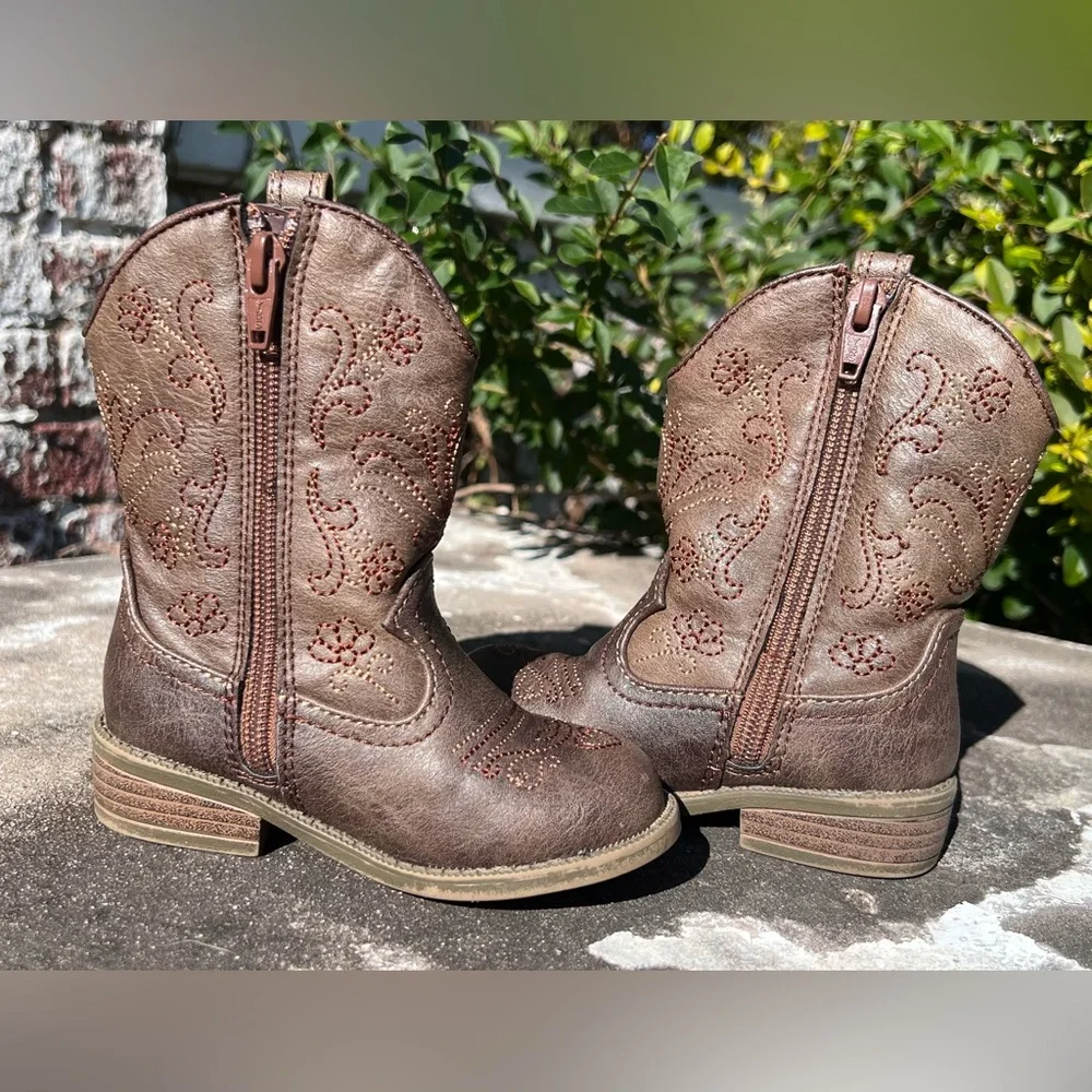 Cat & Jack Toddler Brown Faux Leather Zipper Cowboy Western Memphis Boots Sz 7